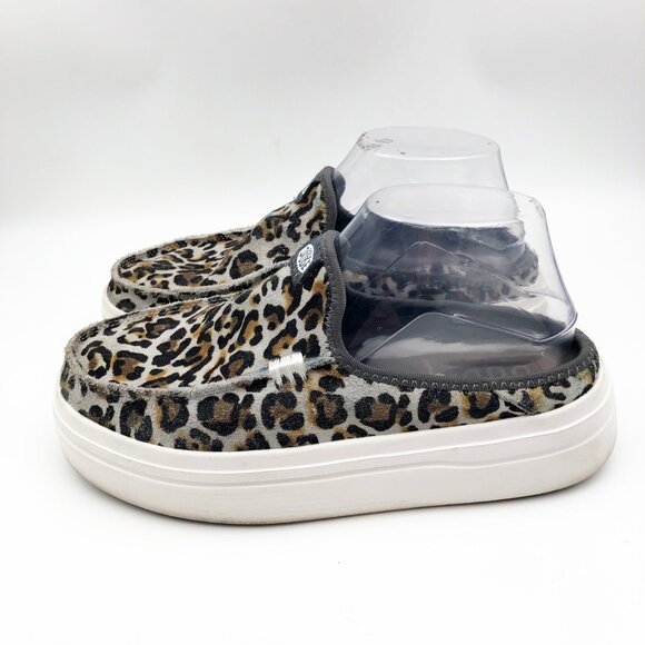 HEY DUDE Austin Lift Classic Leopard Platform Mules Sneakers Womens 7 - Picture 4 of 8